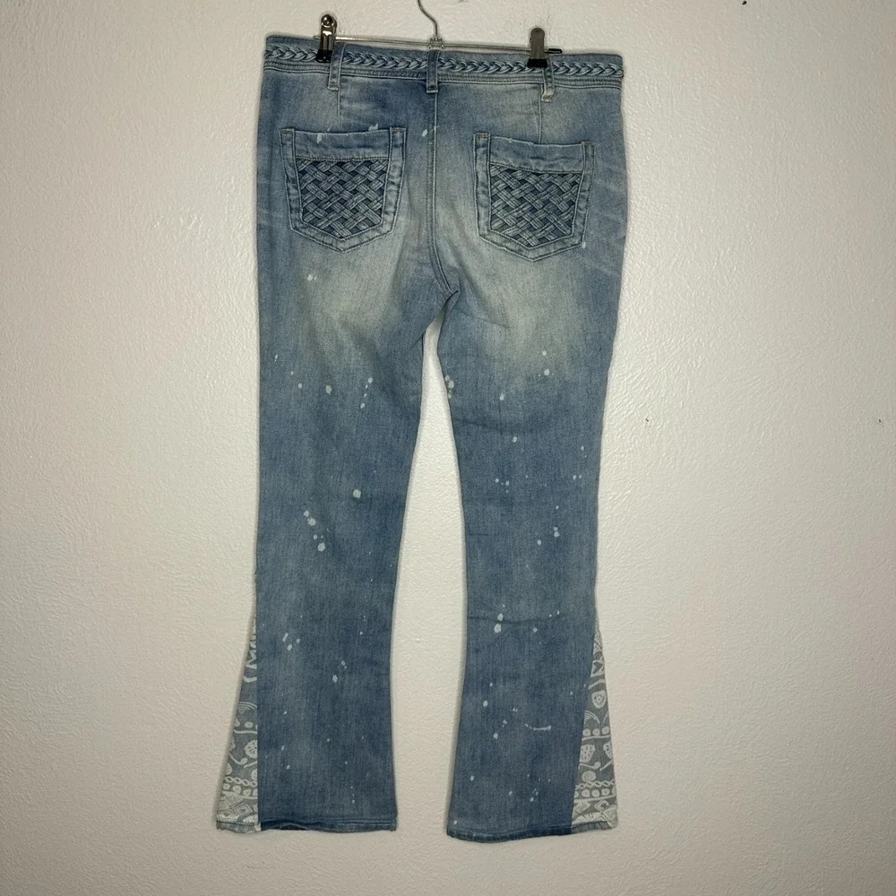 Free People Flare Jeans Size 28 Light Wash Paint Splatter Boho Distressed